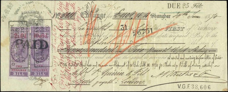 British_Foreign_Bill_stamps_on_1870_Oriental_Bank_Corporation_Bill_of_Exchange